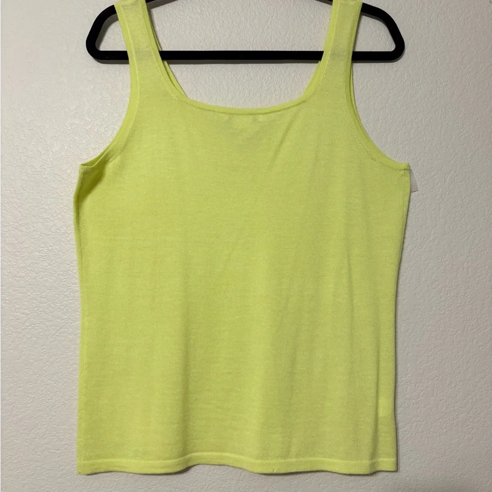 Chartreuse Cashmere V neck Tank Layering Lightweight Yellow Soft Top. Classics M - Picture 2 of 10